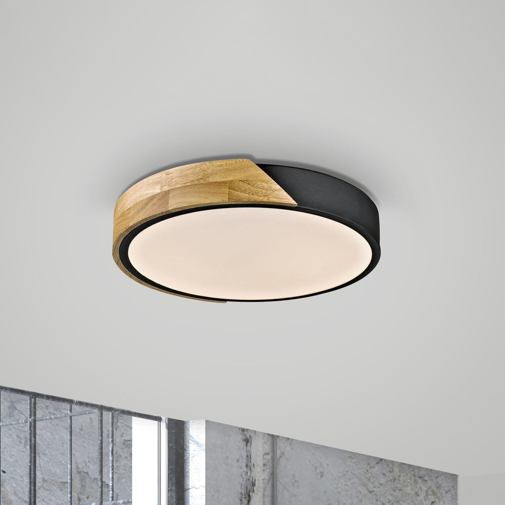 LED taklampe Bila svart tre Ø32 cm forfra
