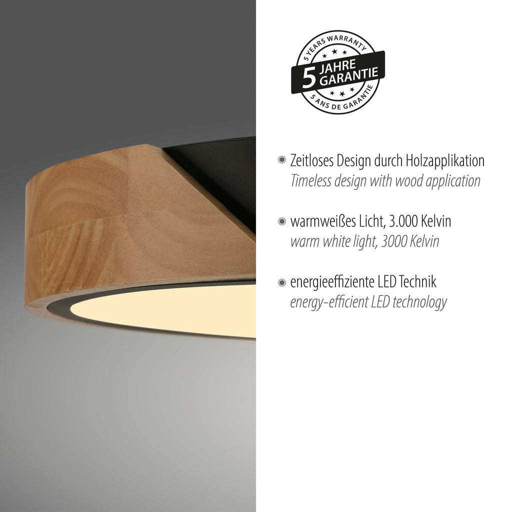 LED taklampe Bila svart tre Ø32 cm lysdetalj