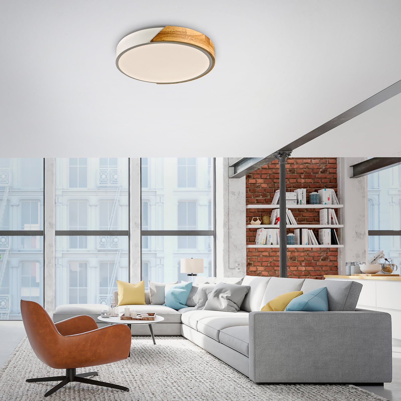 LED taklampe Bila tre og hvit Ø32 cm 24W varmhvit bakside