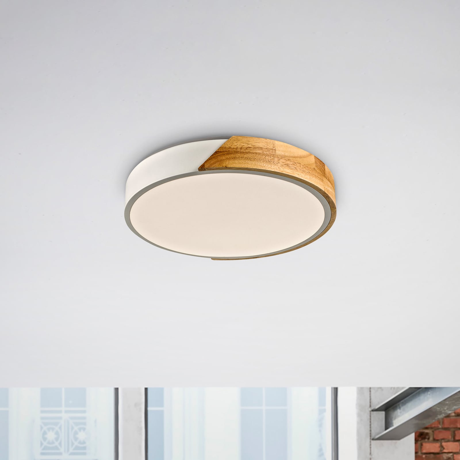 LED taklampe Bila tre og hvit Ø32 cm 24W varmhvit forfra