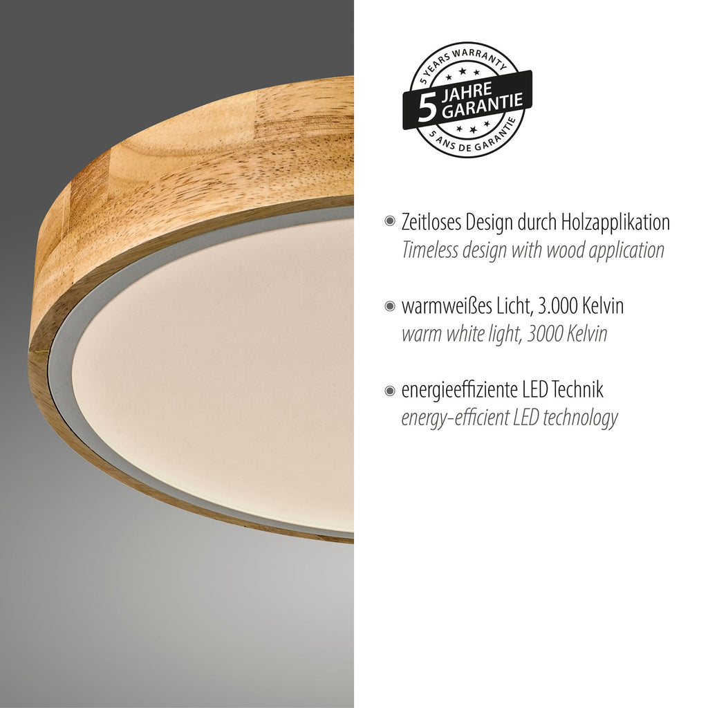 LED taklampe Bila tre og hvit Ø32 cm 24W varmhvit sideprofil