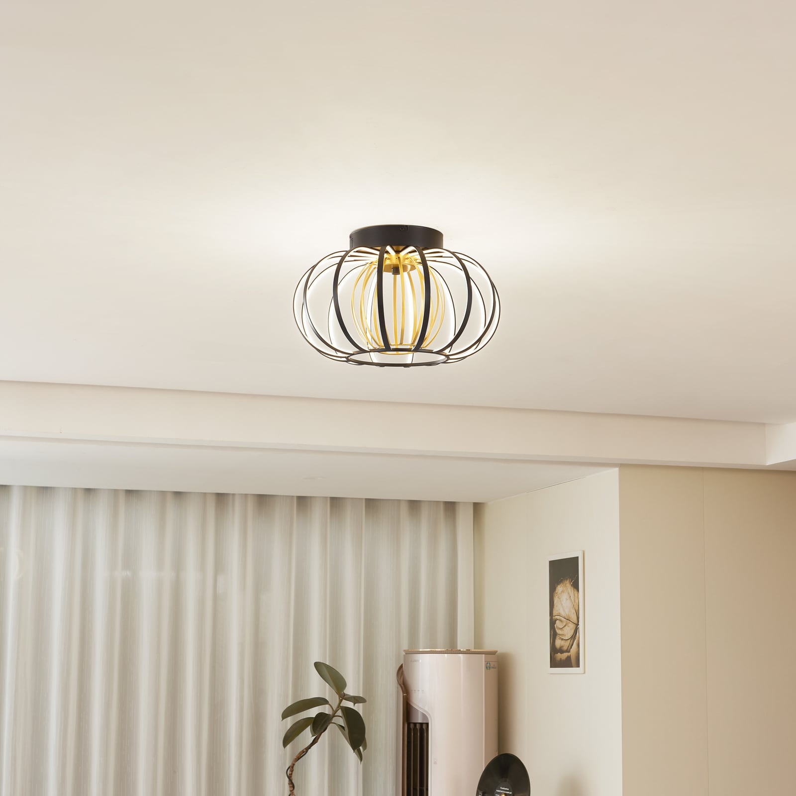 LED taklampe Birger dimbar svart/gull Ø39 cm bakside