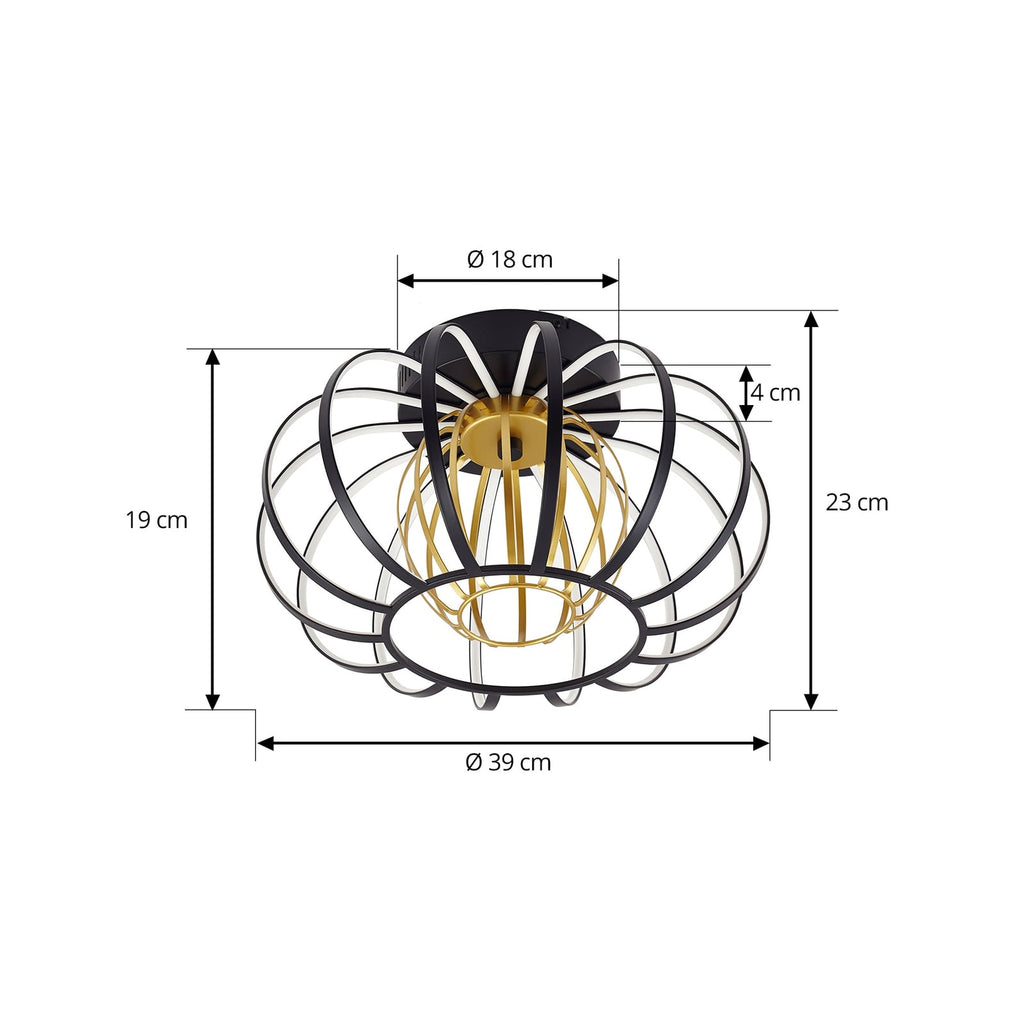LED taklampe Birger dimbar svart/gull Ø39 cm nærbilde