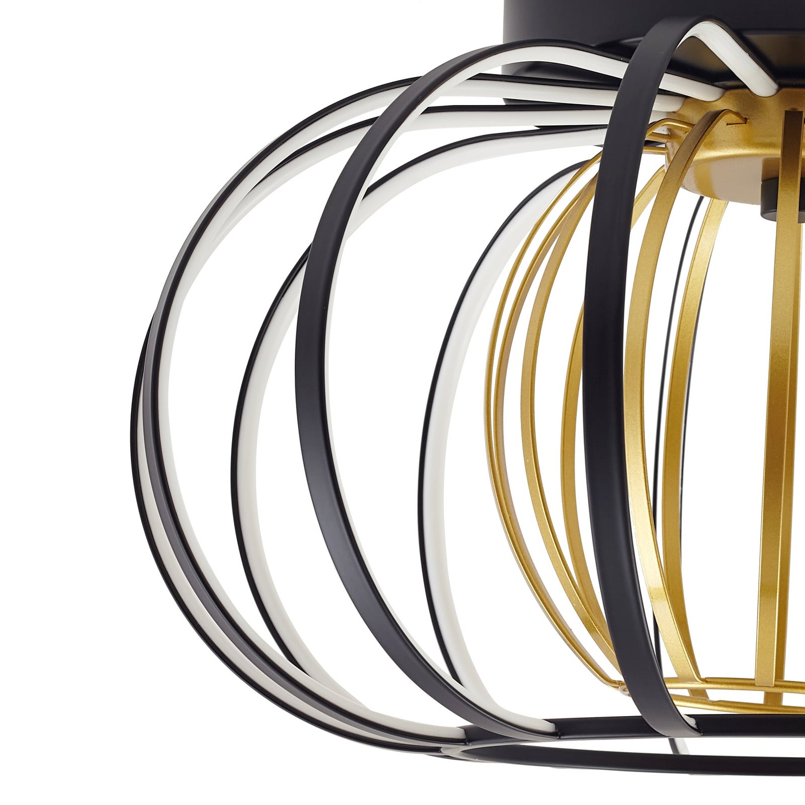 LED taklampe Birger dimbar svart/gull Ø39 cm sideprofil