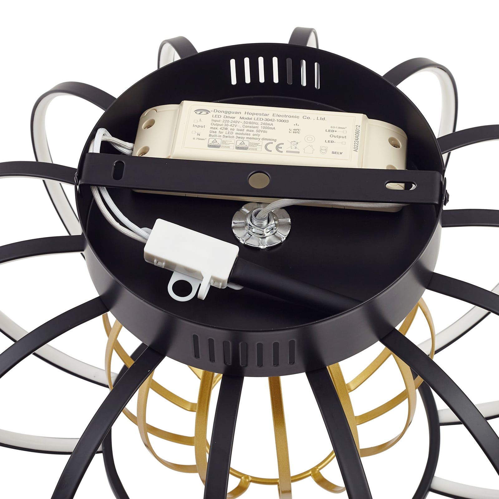 LED taklampe Birger dimbar svart/gull Ø39 cm lysfordeling