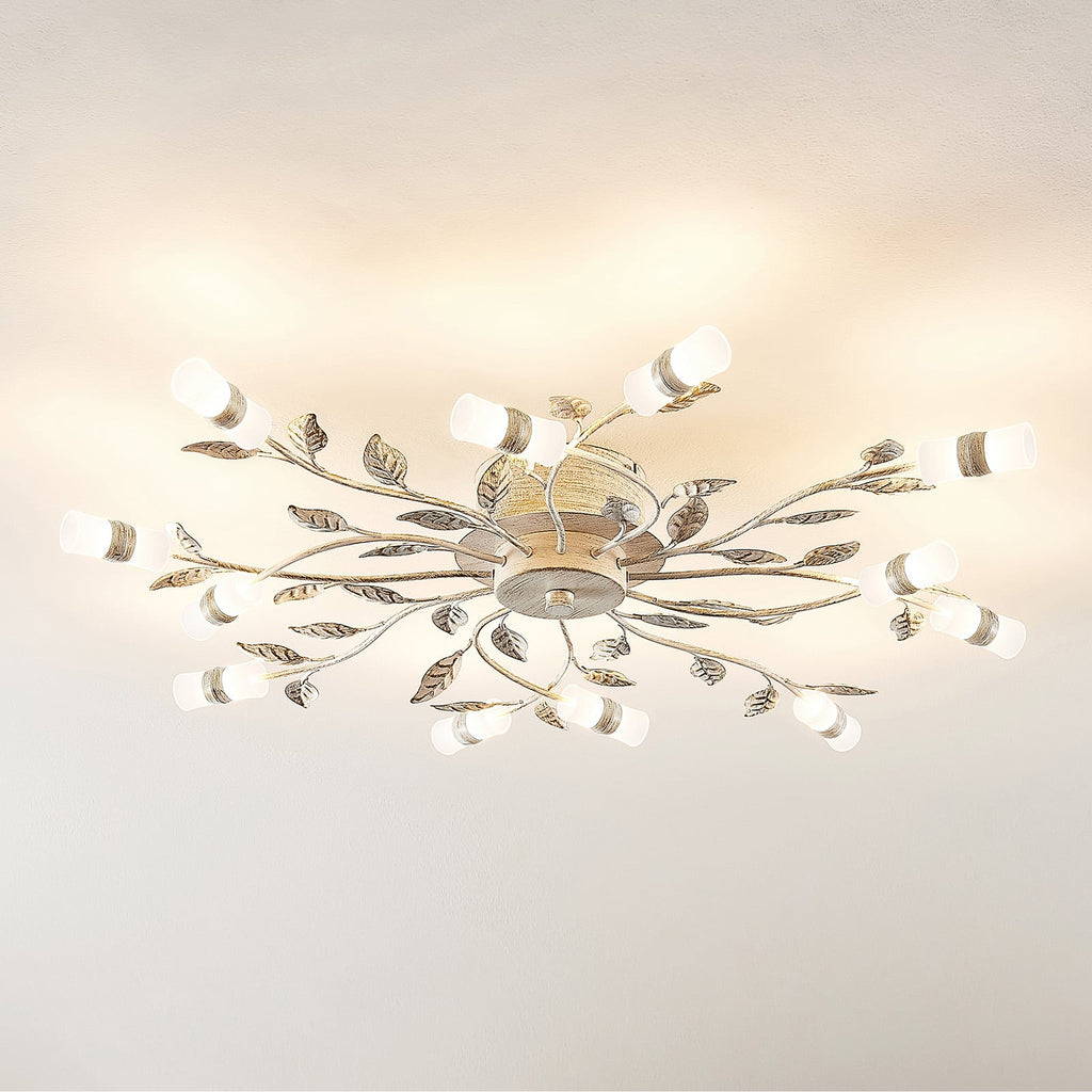 LED taklampe Bolonia 12-lys bronse/hvit Ø80 cm forfra