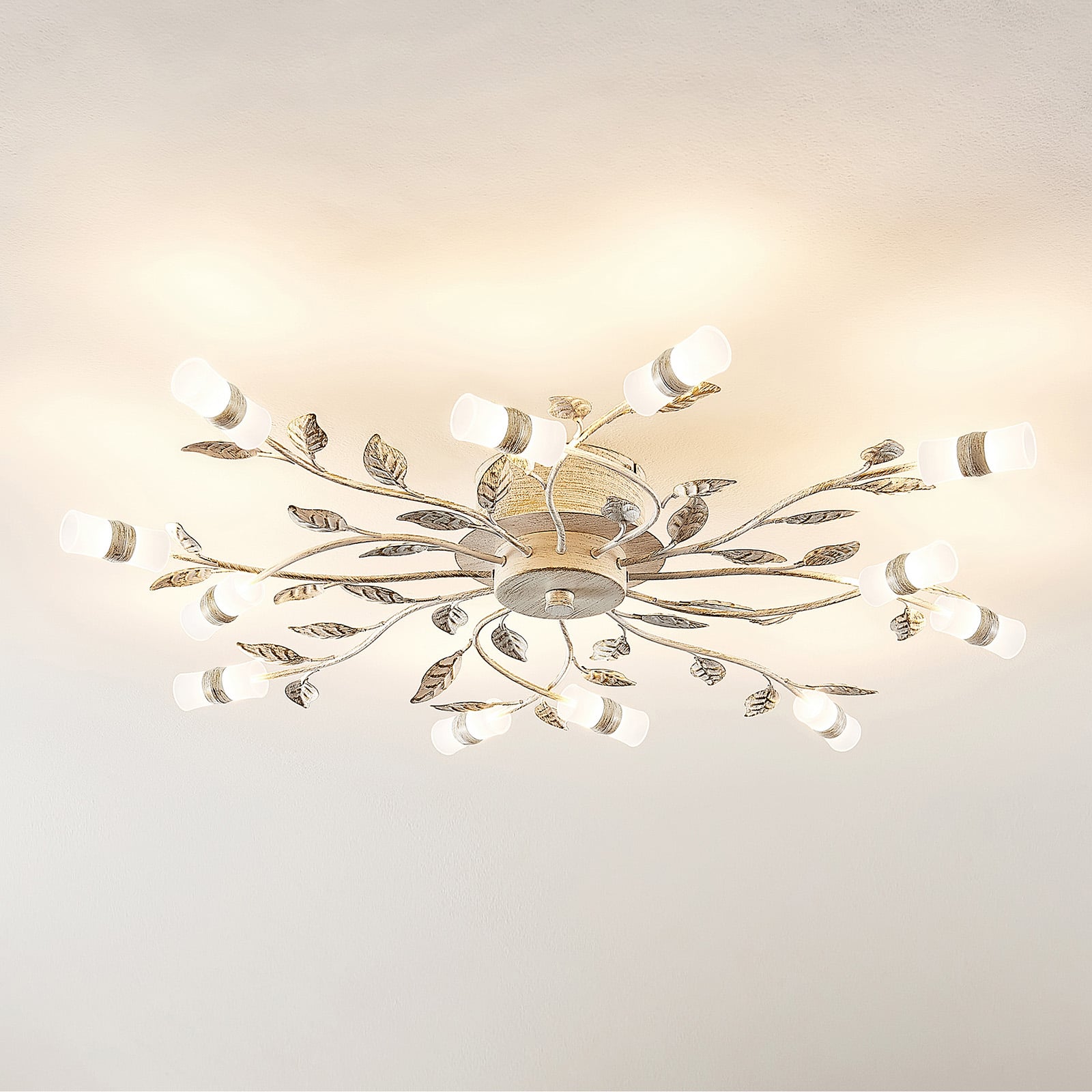 LED taklampe Bolonia 12-lys bronse/hvit Ø80 cm forfra