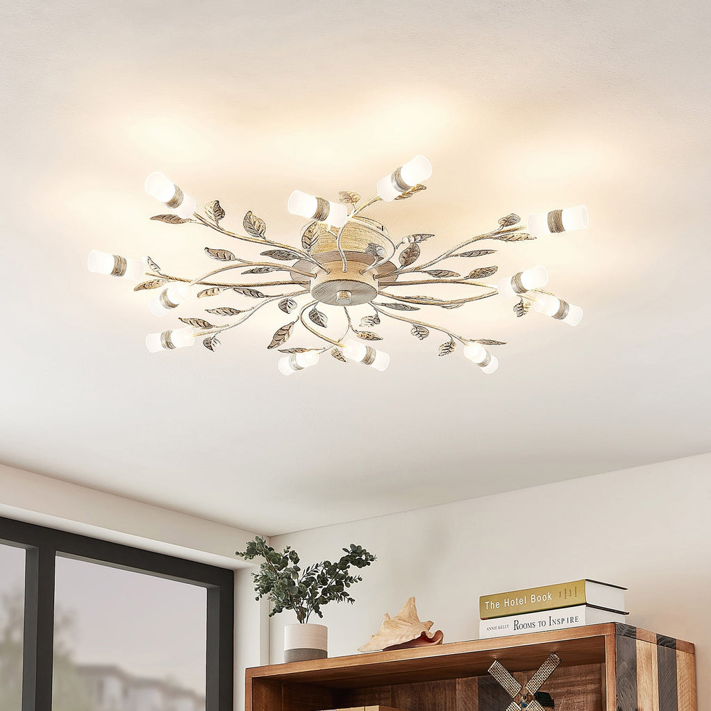 Bakside av LED taklampe Bolonia 12-lys bronse/hvit Ø80 cm