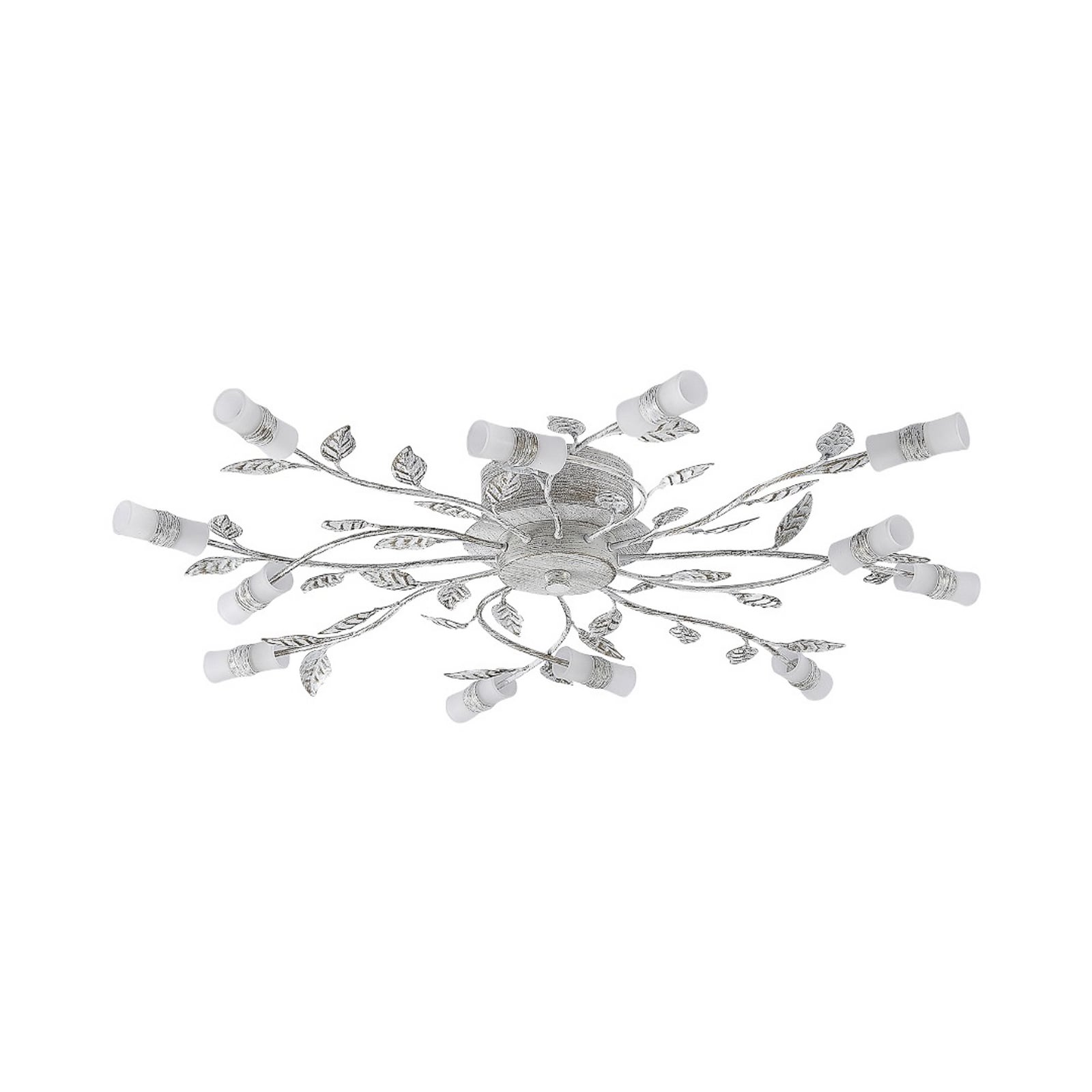 Detalj av blomsterinspirert design på LED taklampe Bolonia 12-lys bronse/hvit Ø80 cm