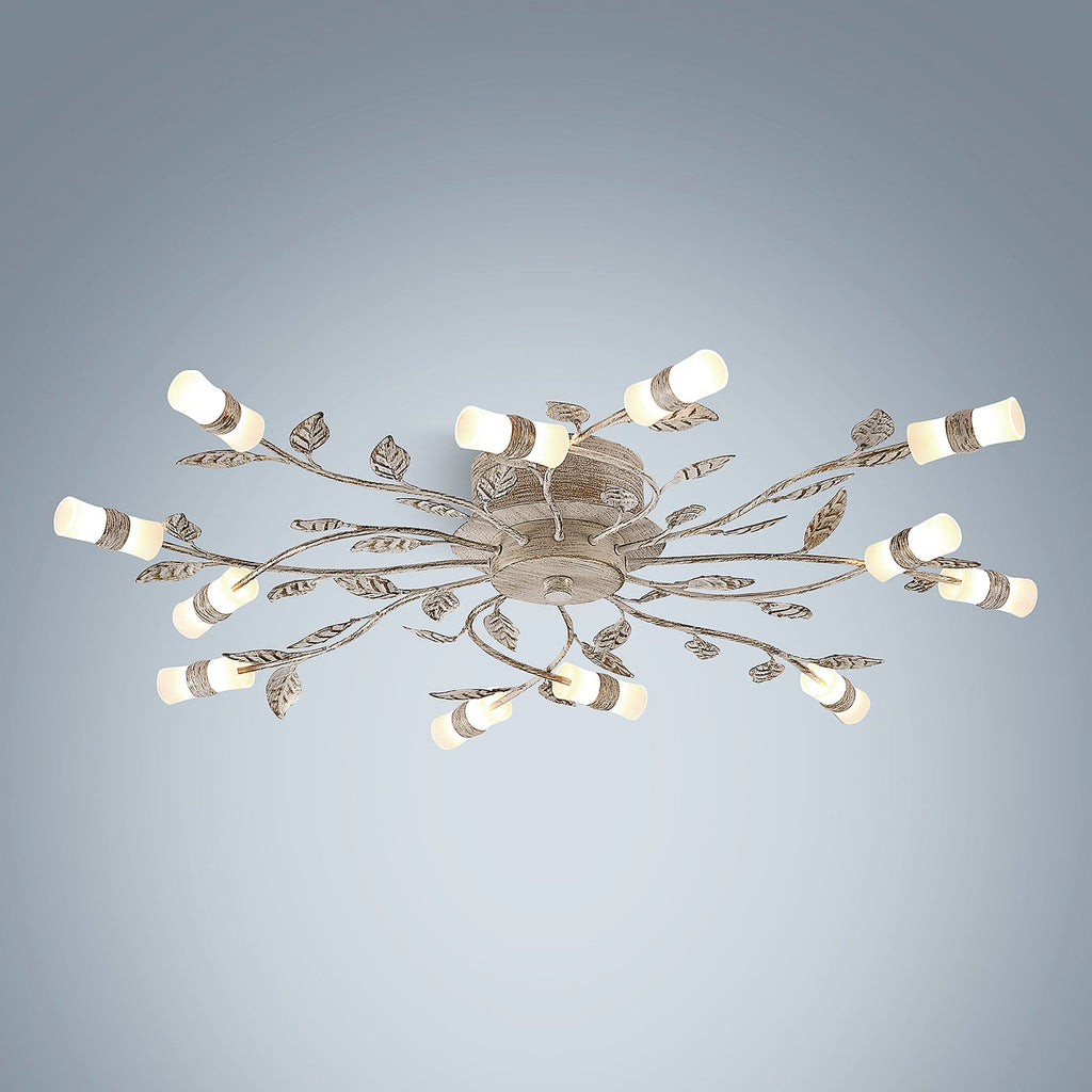 Nærbilde av glasslamper på LED taklampe Bolonia 12-lys bronse/hvit Ø80 cm