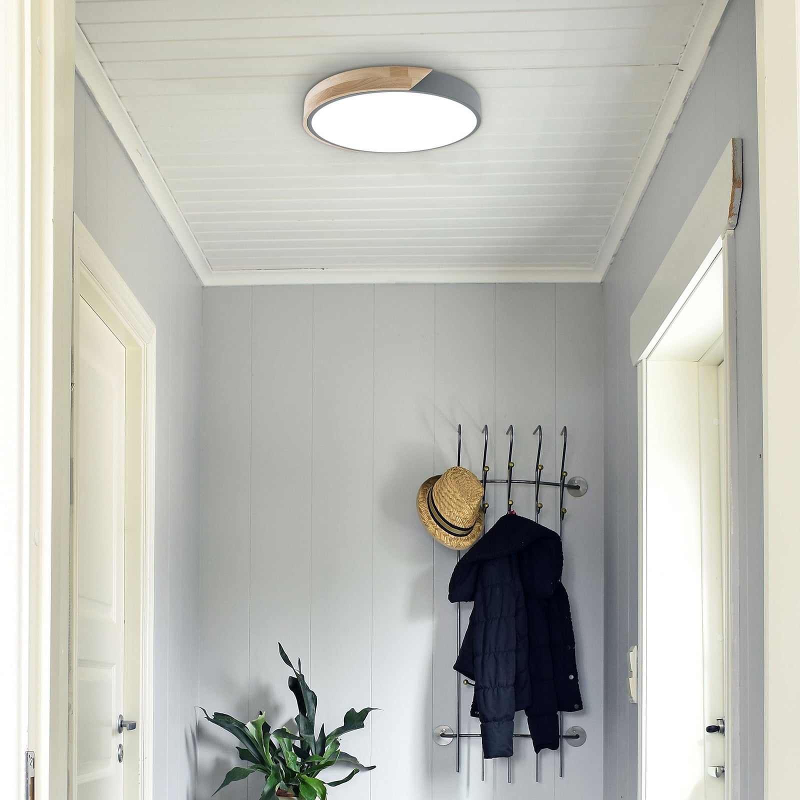 Detalj av LED taklampe Borneo tre akryl grå