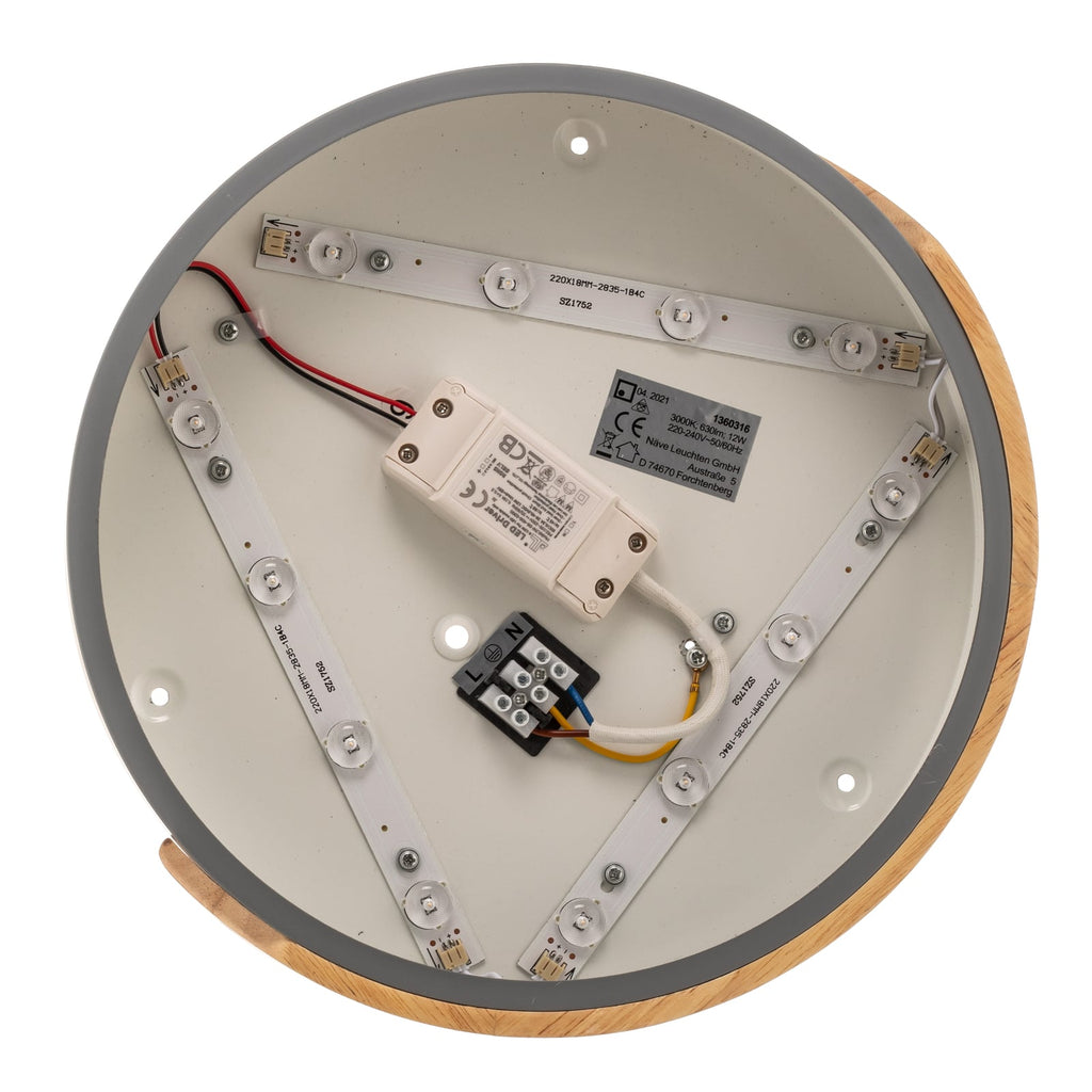 LED taklampe Borneo tre/akryl grå Ø30 cm 12W varmhvit - Näve