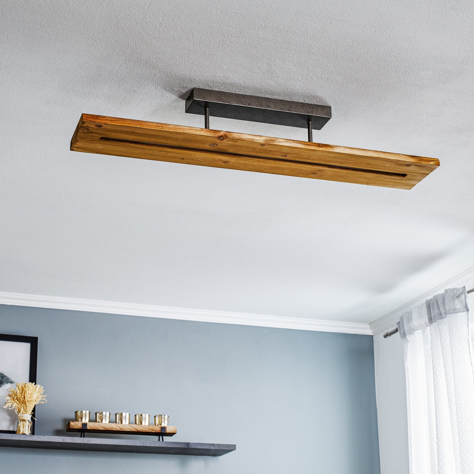 LED taklampe Brad tre dimbar 100x20 cm 27W varmhvit detalj av treverk
