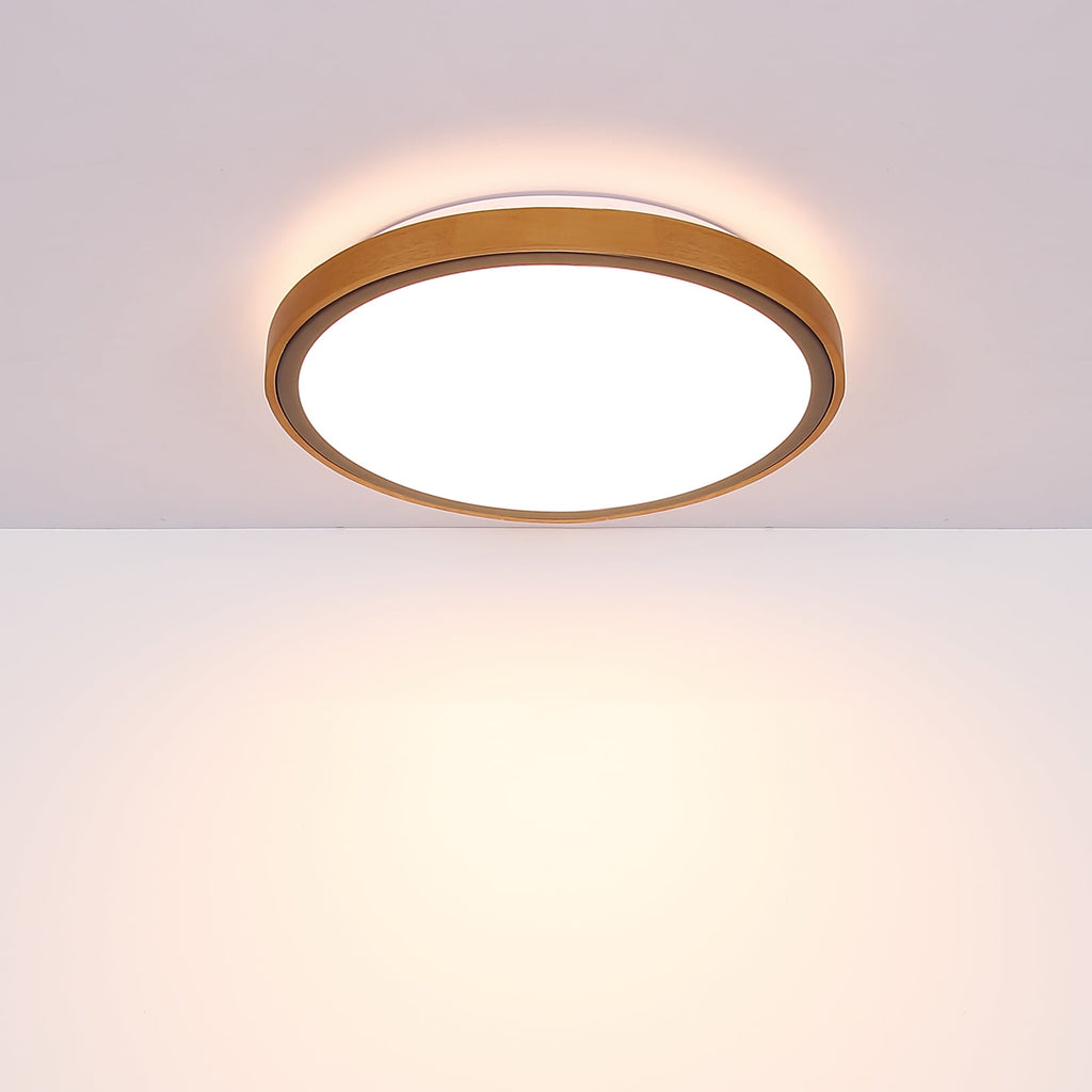 Detaljbilde av LED taklampe Bruno med treramme CCT Ø44 cm 24W