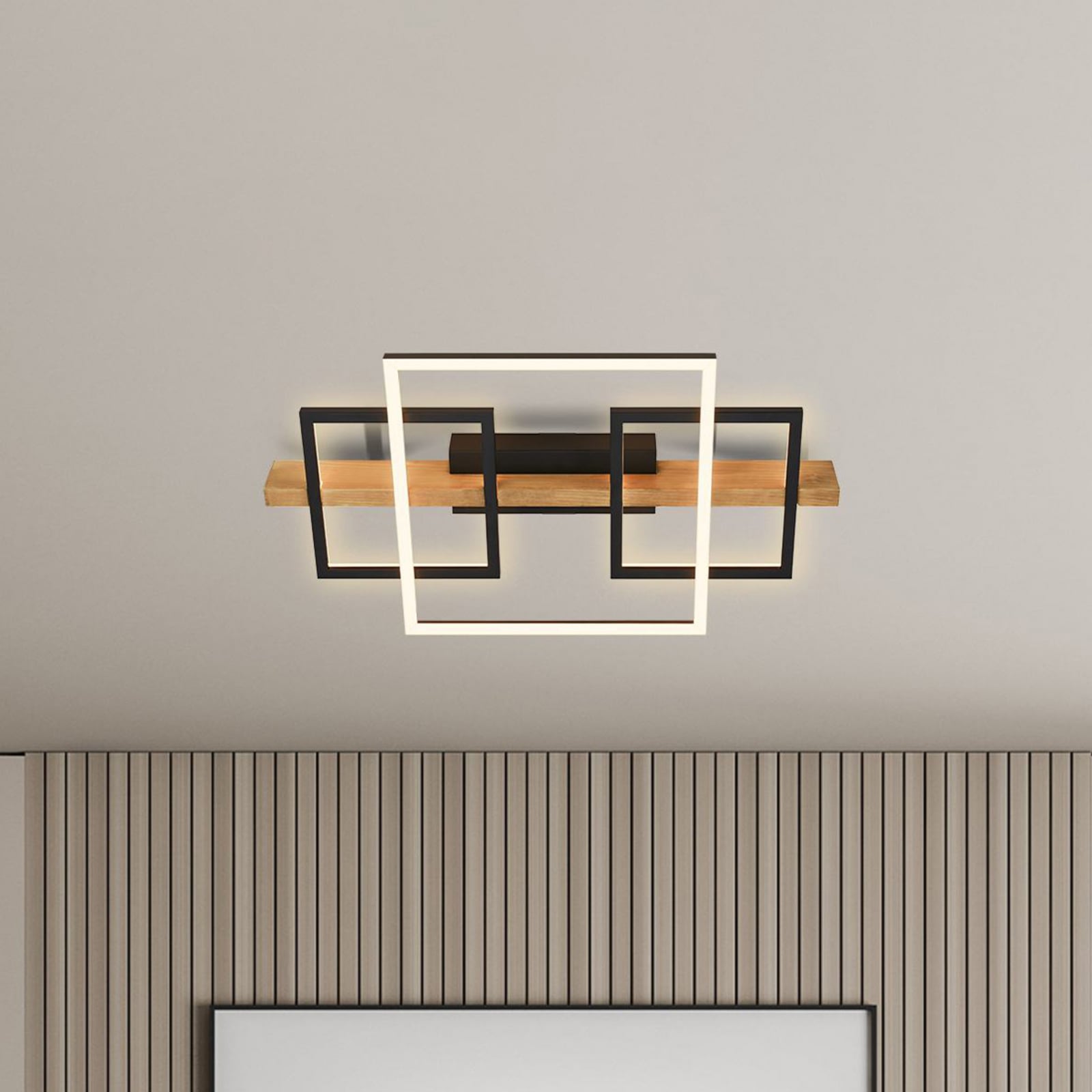 LED taklampe Cadre dimbar tre/svart 55x30 cm forfra