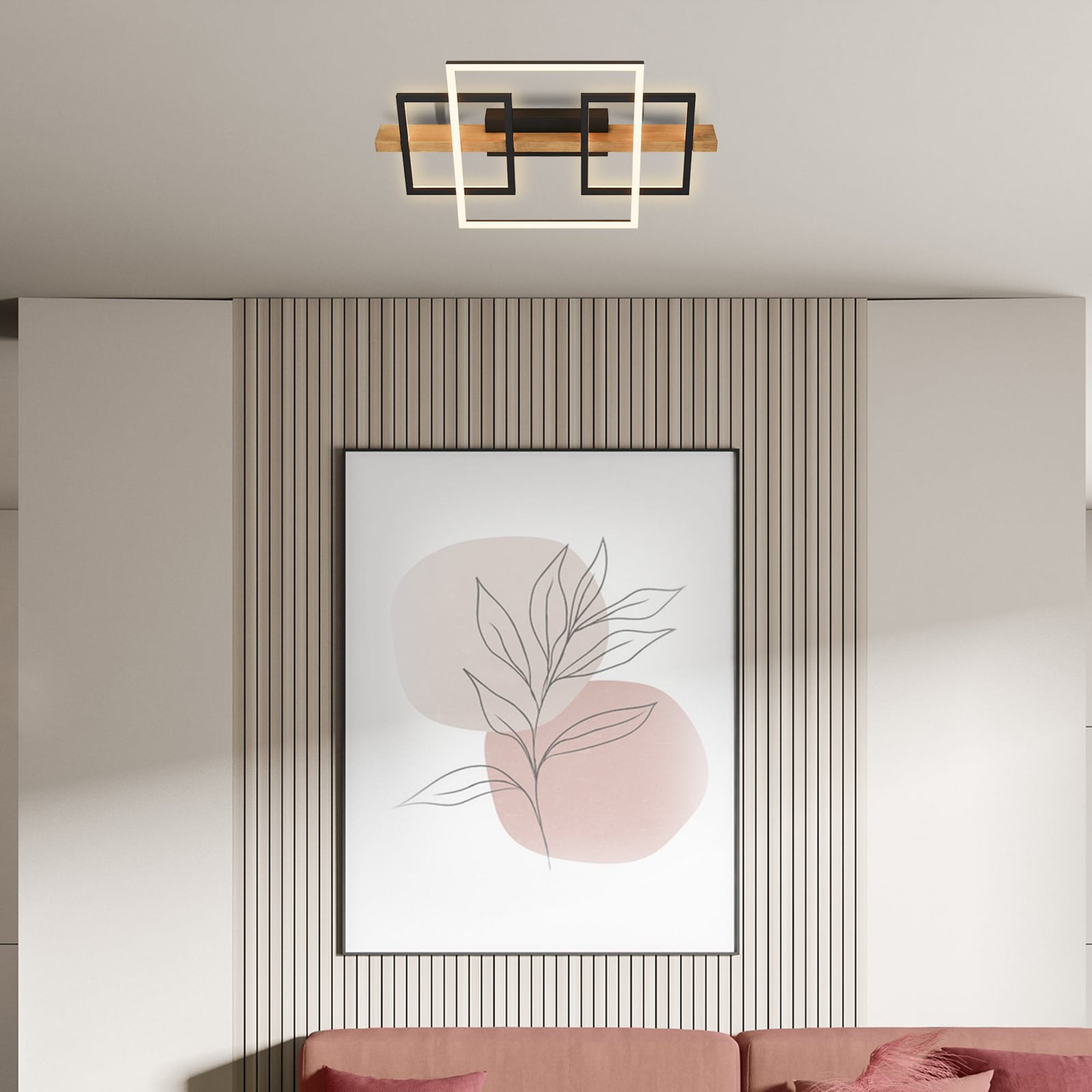 LED taklampe Cadre dimbar tre/svart 55x30 cm bakside