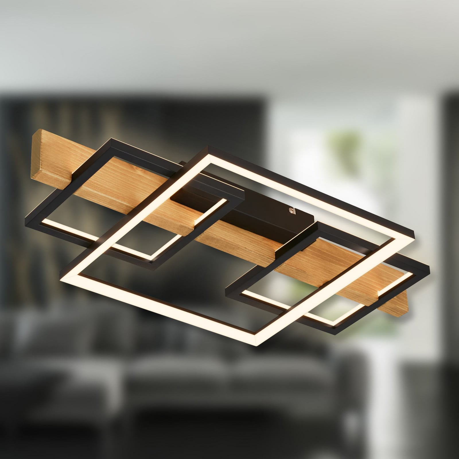 LED taklampe Cadre dimbar tre/svart 55x30 cm detalj av treelement