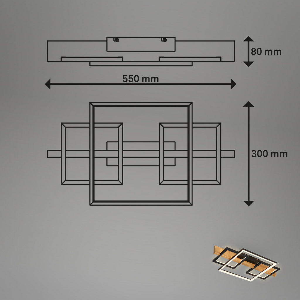 LED taklampe Cadre dimbar tre/svart 55x30 cm nærbilde av fjernkontroll