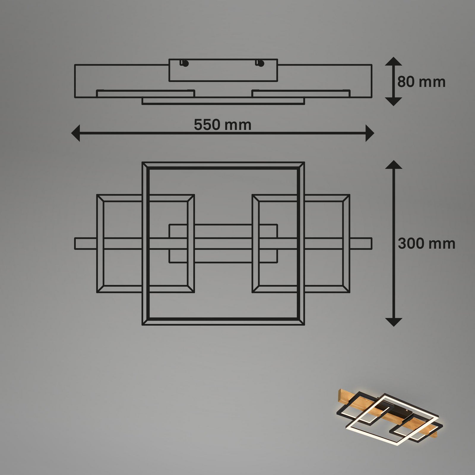 LED taklampe Cadre dimbar tre/svart 55x30 cm nærbilde av fjernkontroll
