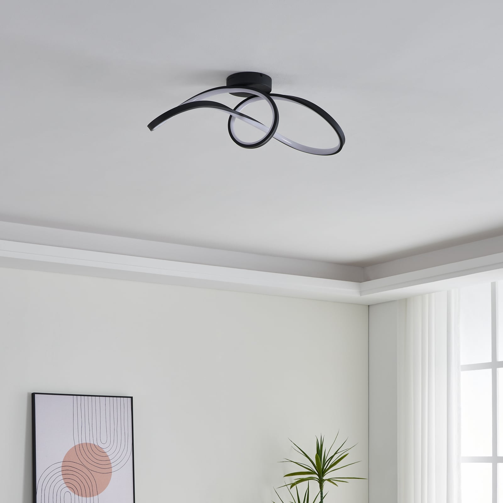 Montert LED taklampe Calarossa-Z smart CCT RGB svart aluminium i rom