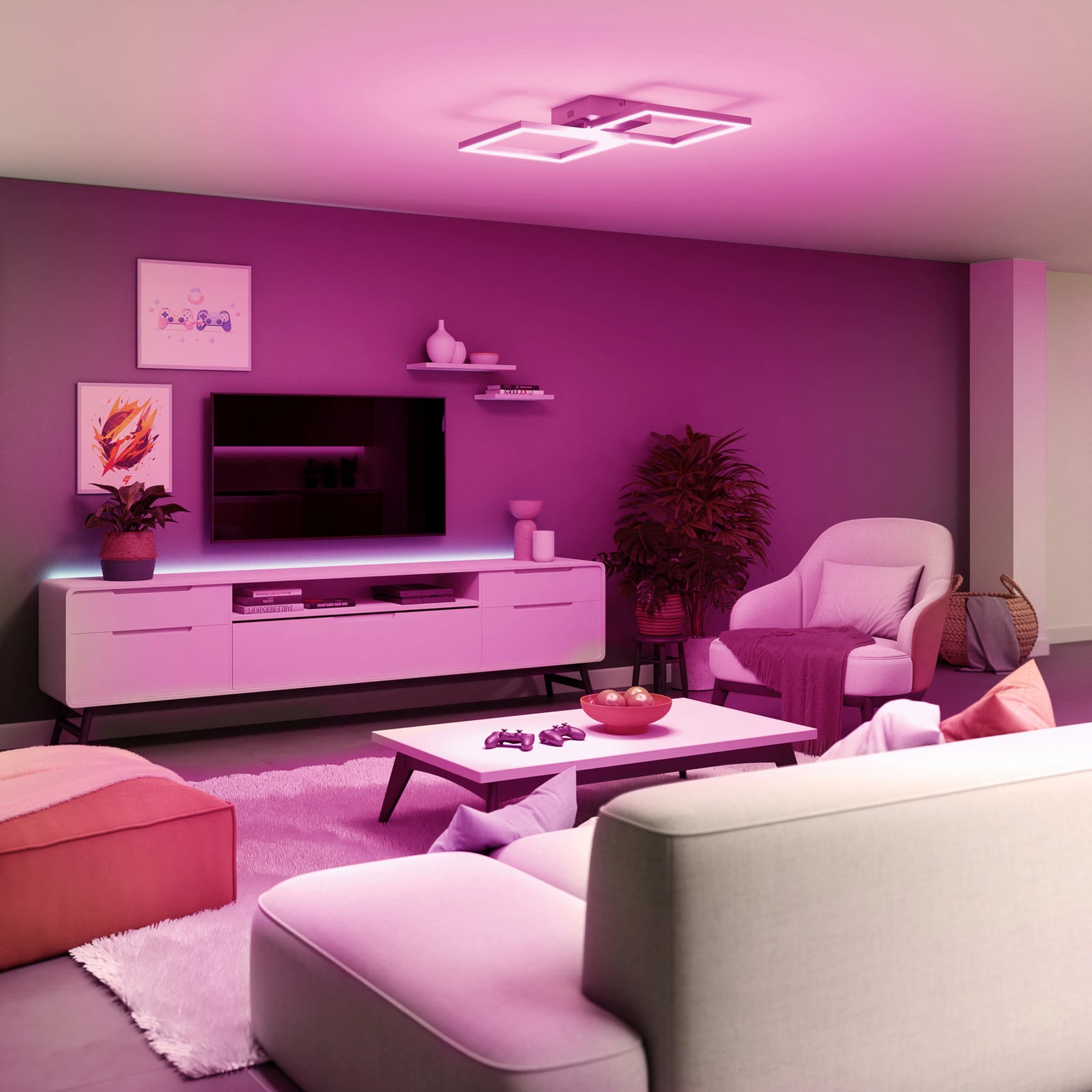 LED-taklampe Cano 40x35 cm RGB CCT dimbar sølv bakside