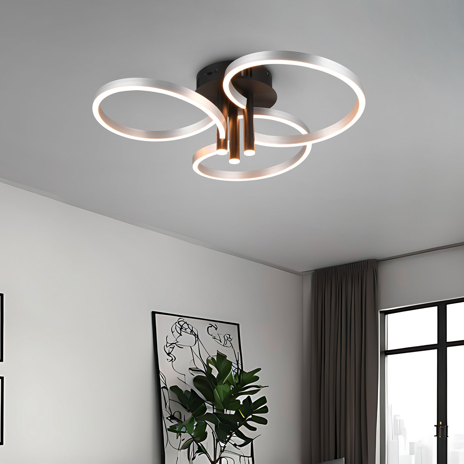 LED-taklampe Caruso aluminium/svart bakside
