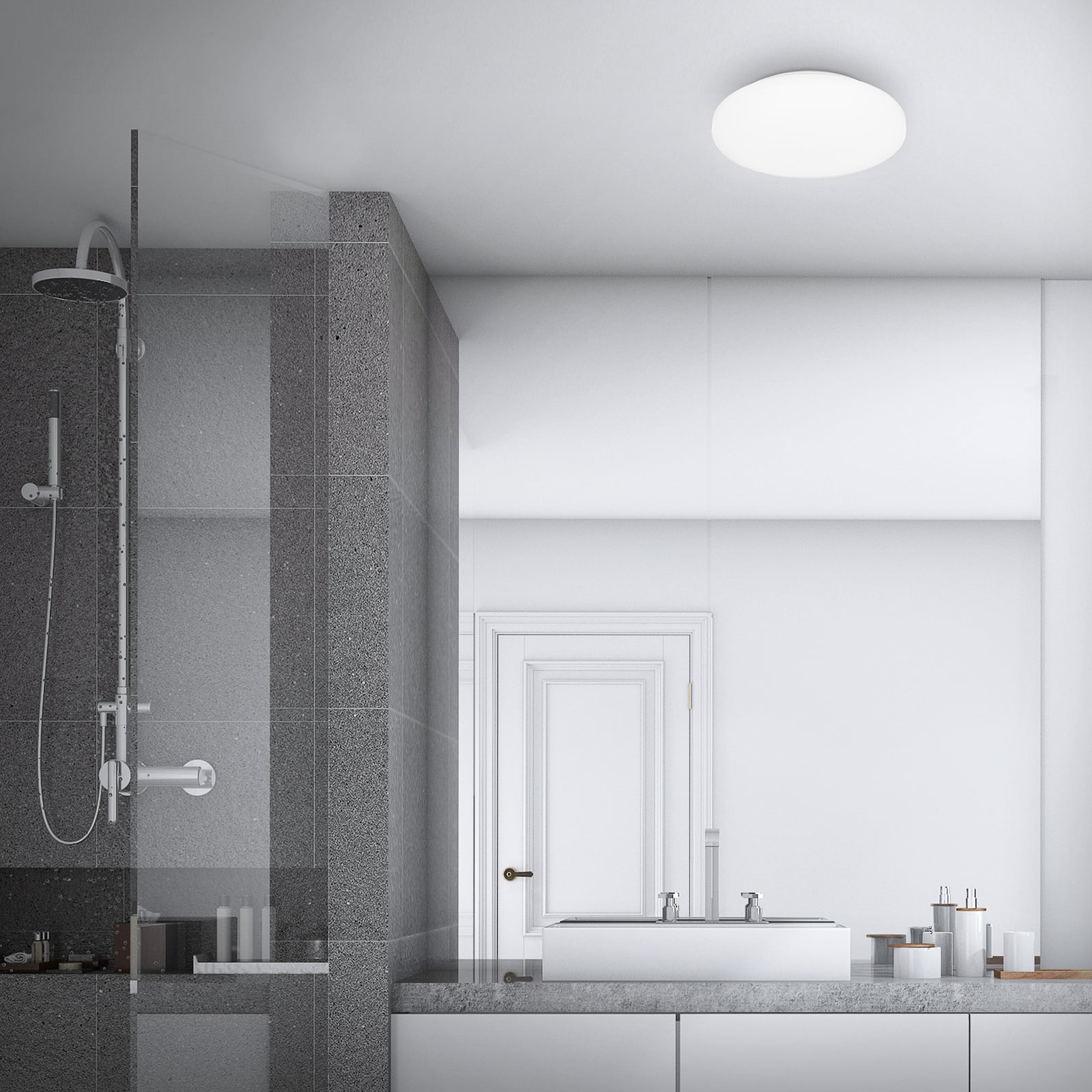 Bakside av LED taklampe Case hvit IP44 Ø28 cm 12W varmhvit