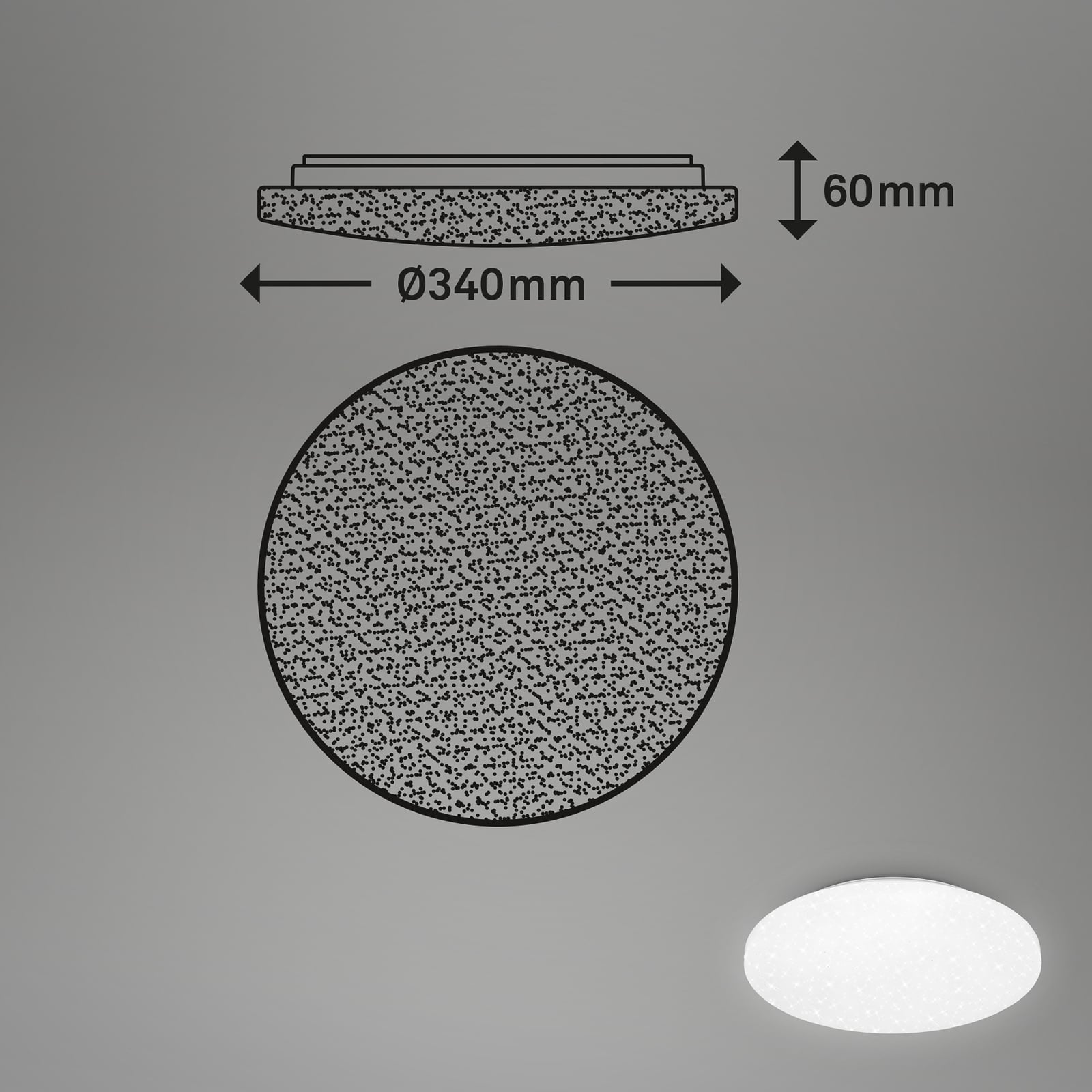 LED taklampe Case stjernehimmel hvit plast nærbilde av stjernehimmel effekt