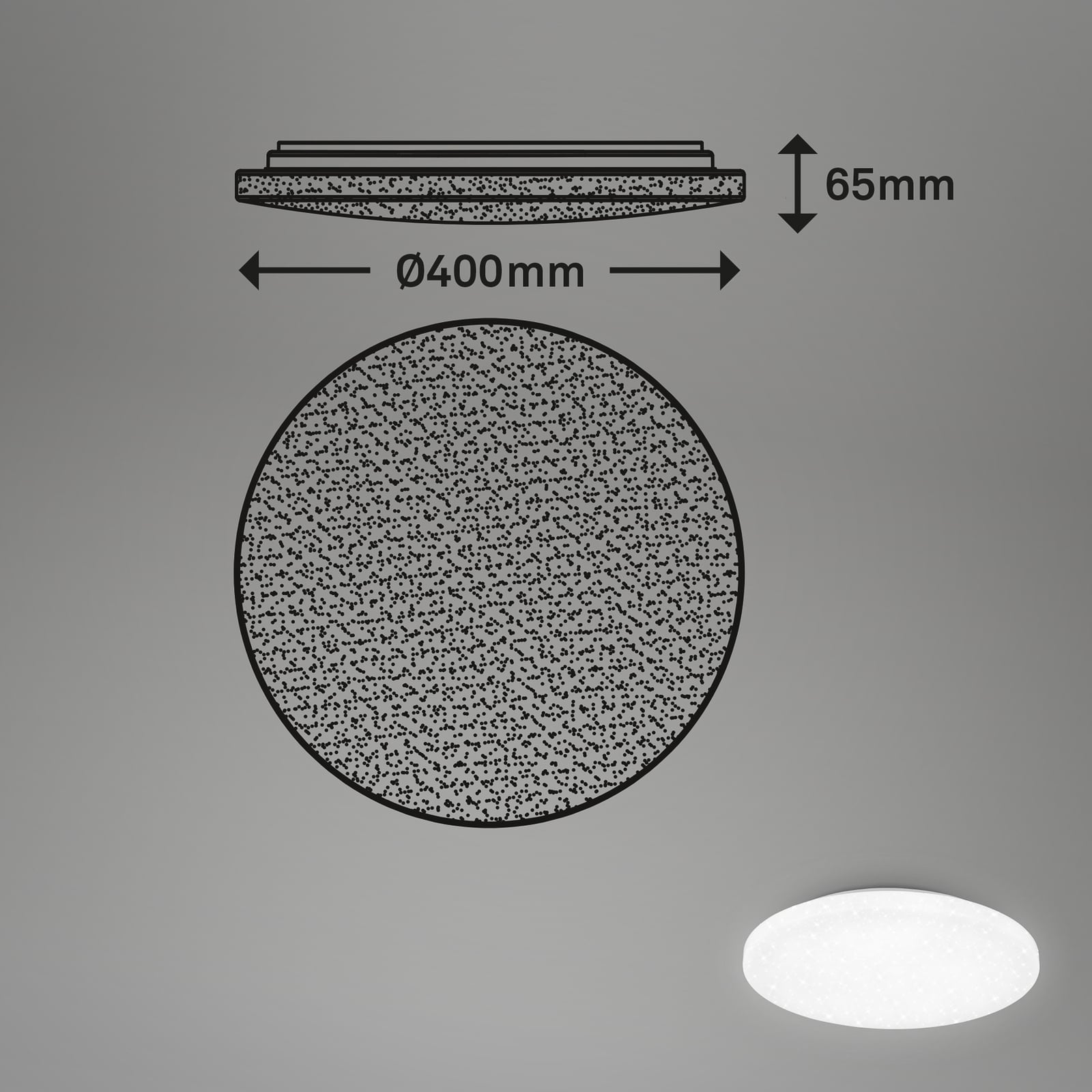 Nærbilde av stjernehimmel-effekt på LED taklampe Case