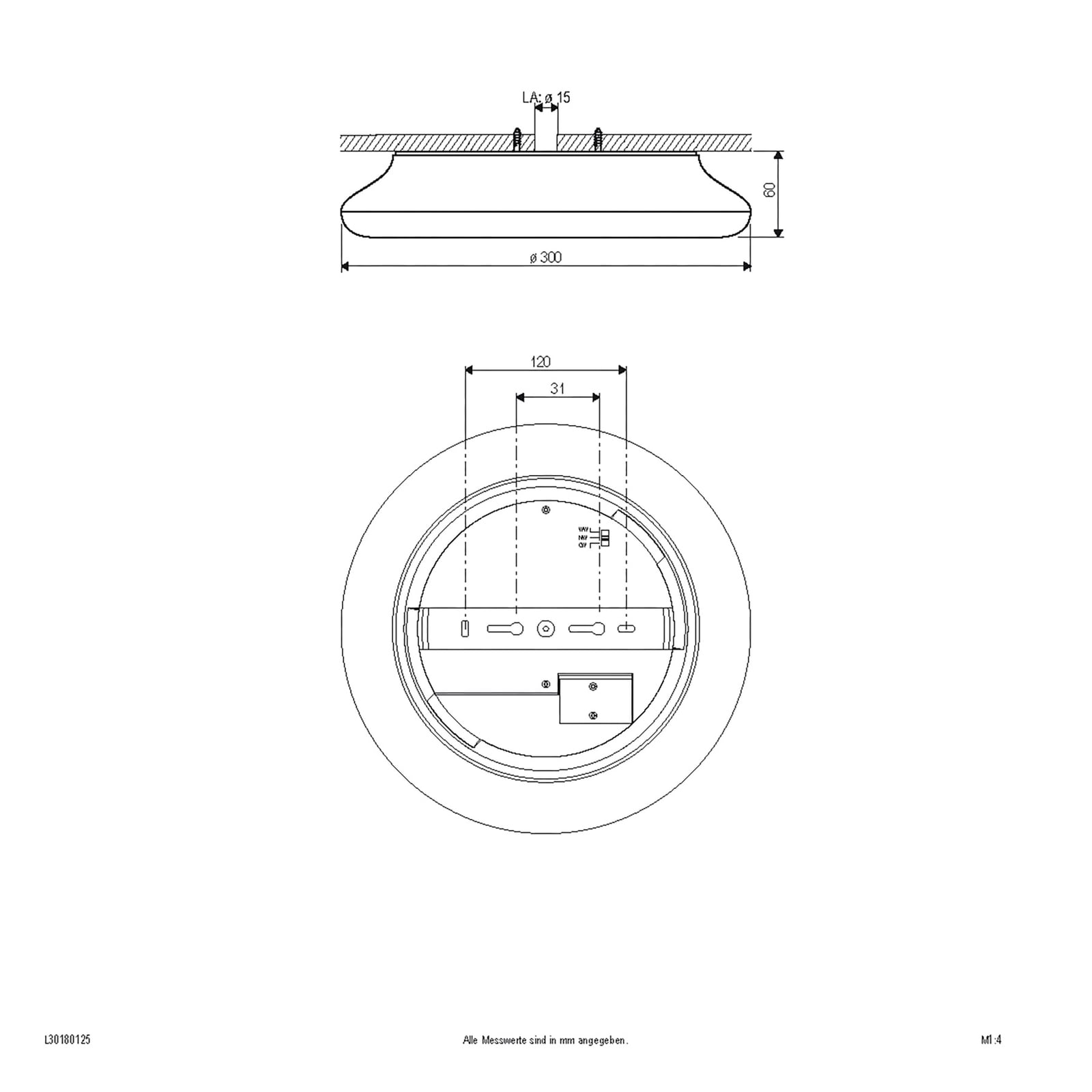 Bakside av LED taklampe Catino CCT hvit Ø30 cm 18W IP54