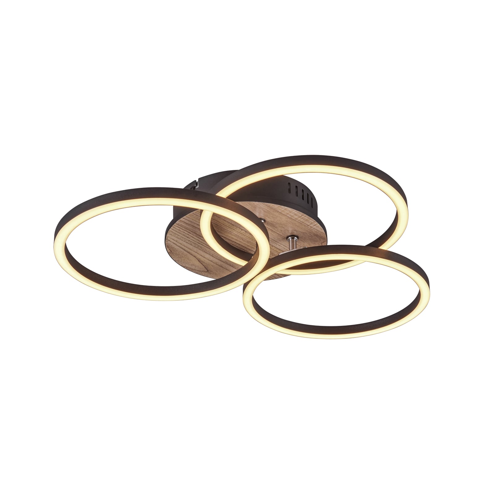 LED taklampe Circle 3-lys tre/svart dimbar CCT 27W - Reality Leuchten forfra