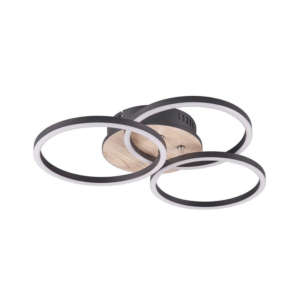 LED taklampe Circle 3-lys tre/svart dimbar CCT 27W - Reality Leuchten bakside