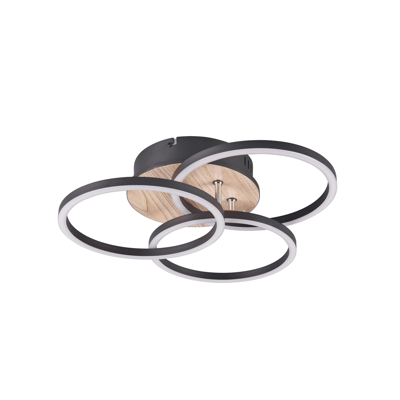 Montert LED taklampe Circle 3-lys tre/svart dimbar CCT 27W - Reality Leuchten i rom