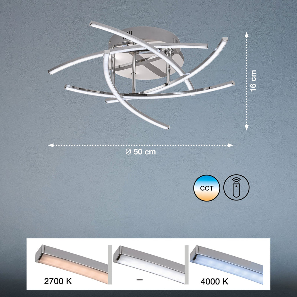 LED taklampe Cross 5-lys krom Ø50 cm CCT dimbar med fjernkontroll sideprofil
