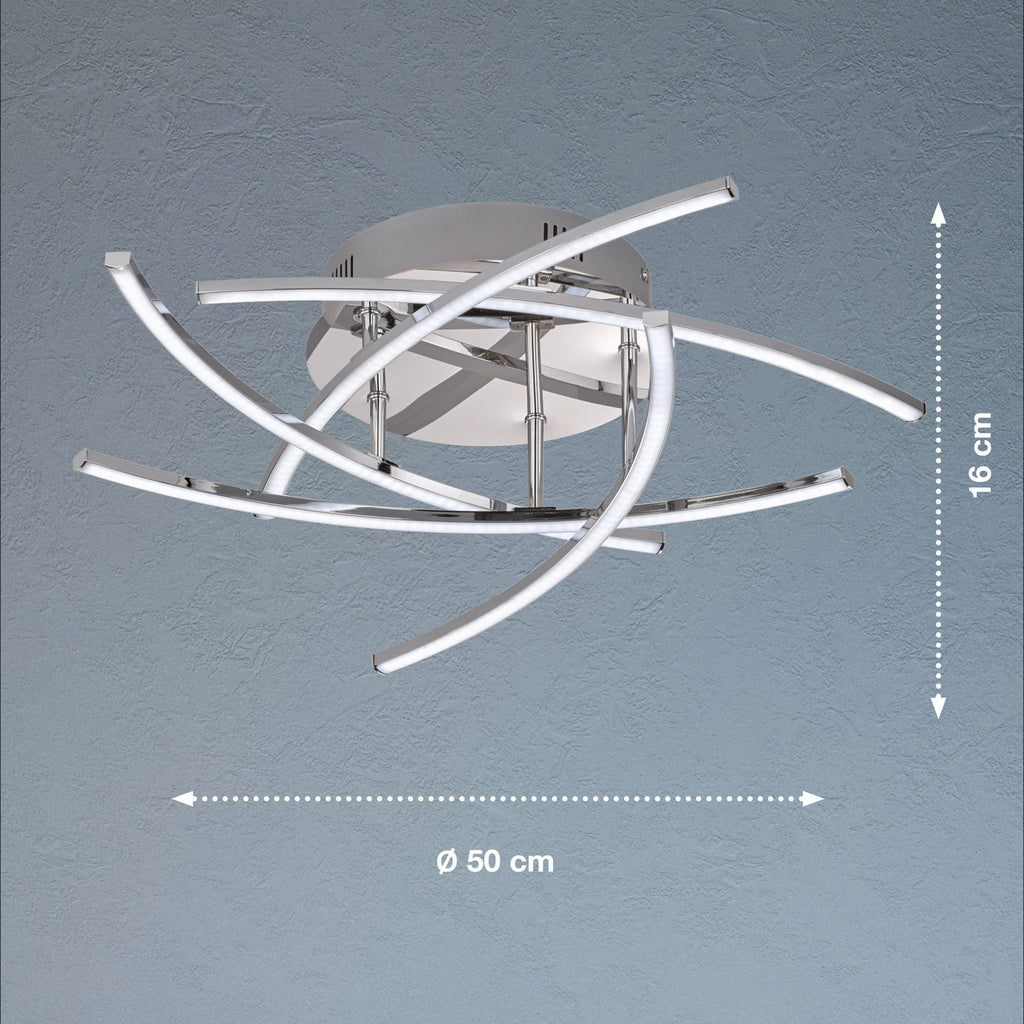 LED taklampe Cross 5-lys krom Ø50 cm CCT dimbar med fjernkontroll detalj av fjernkontroll