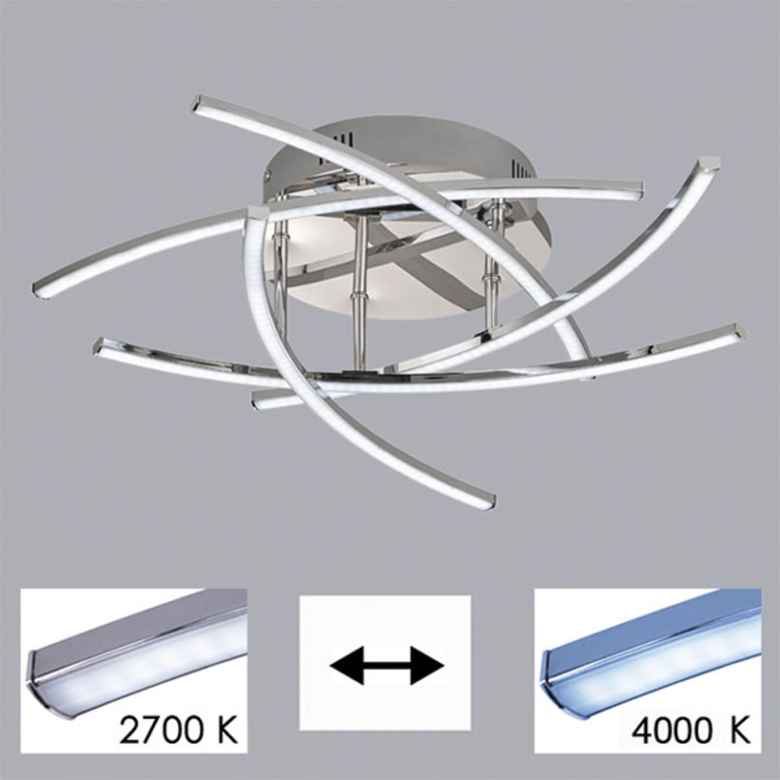 LED taklampe Cross 5-lys krom Ø50 cm CCT dimbar med fjernkontroll monteringsdetalj
