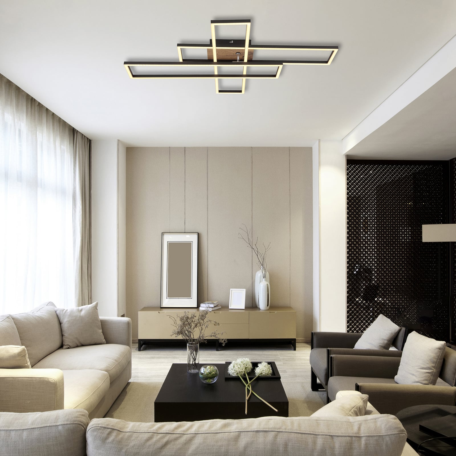 LED-taklampe Dakari 3-lys svart/tre bakside