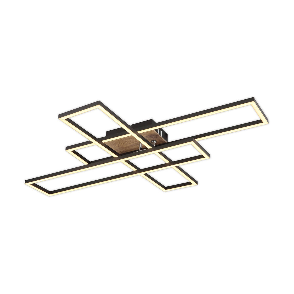 LED-taklampe Dakari 3-lys svart/tre detalj av dreibart lys