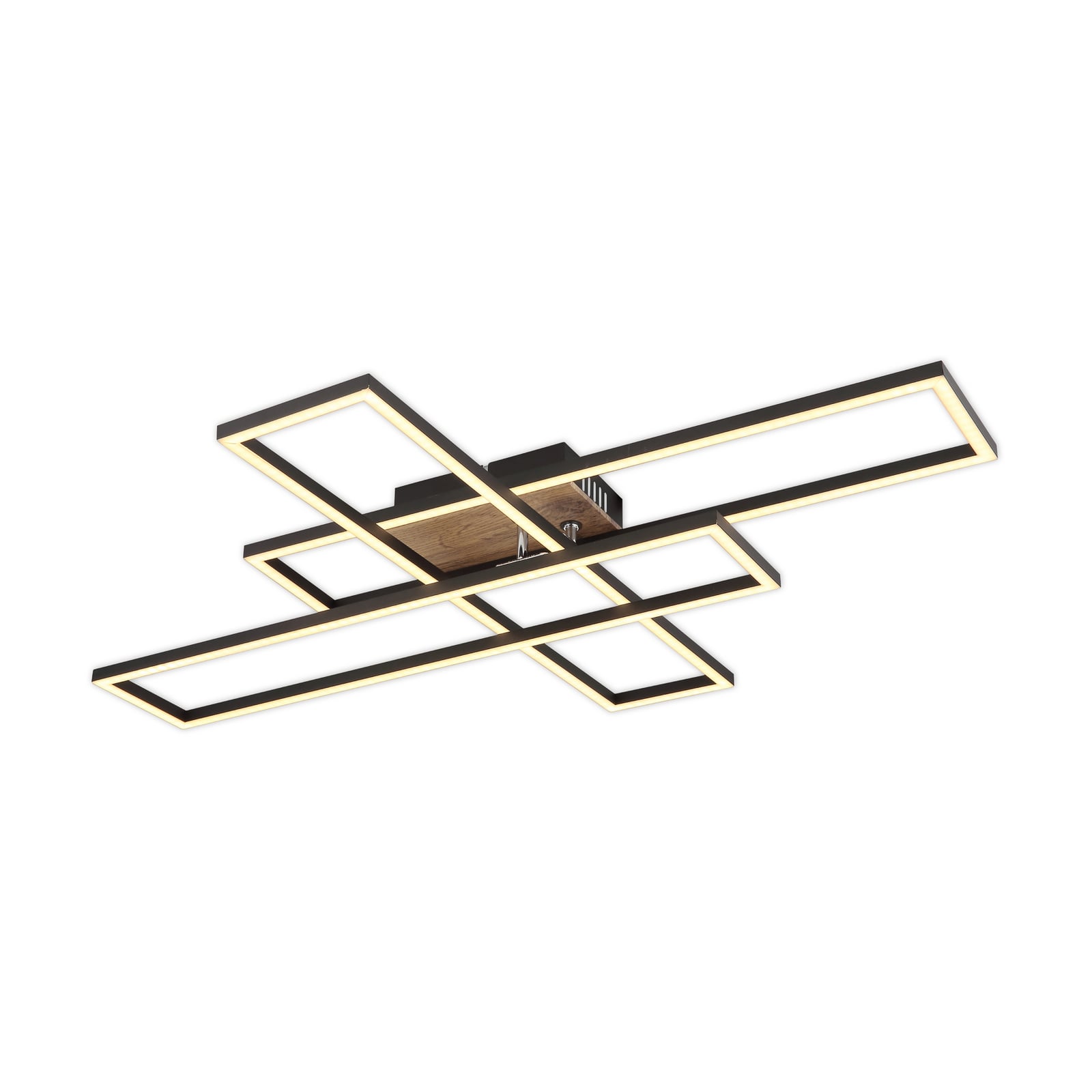 LED-taklampe Dakari 3-lys svart/tre detalj av dreibart lys