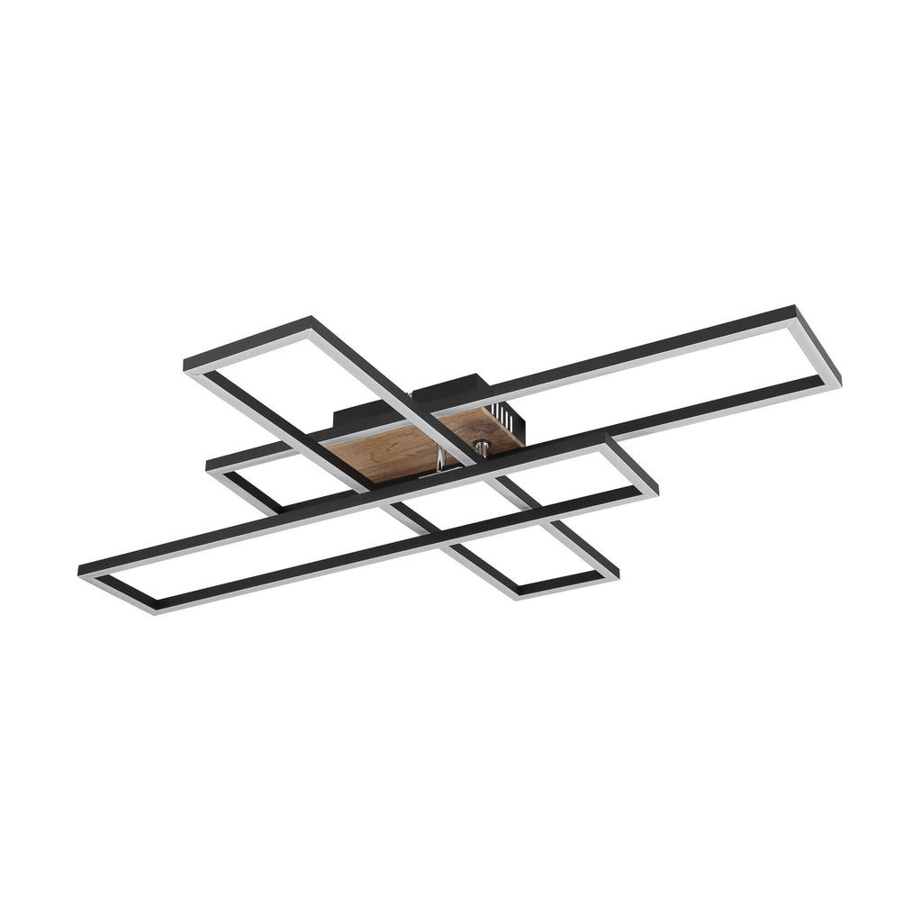 LED-taklampe Dakari 3-lys svart/tre montert i rom