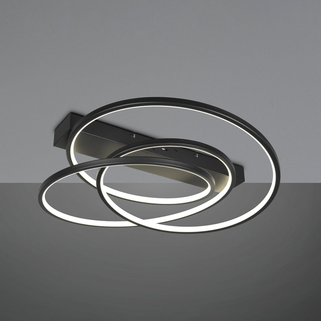 Detalj av LED taklampe Darvin svart metall CCT dimbar 64 cm