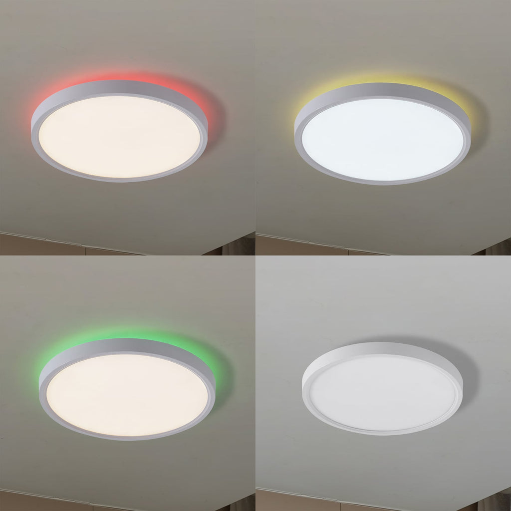 Detalj av LED taklampe Deika smart dimbar CCT RGB Ø40 cm hvit