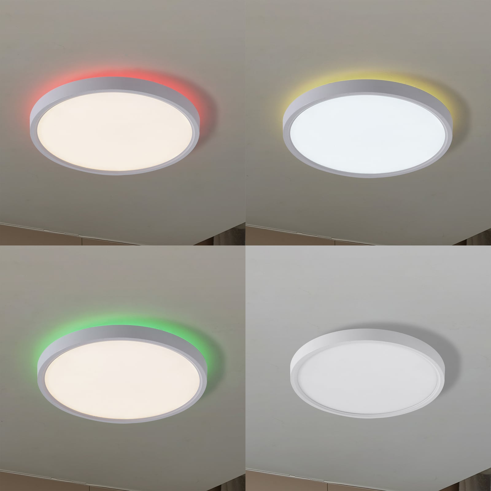 Detalj av LED taklampe Deika smart dimbar CCT RGB Ø40 cm hvit