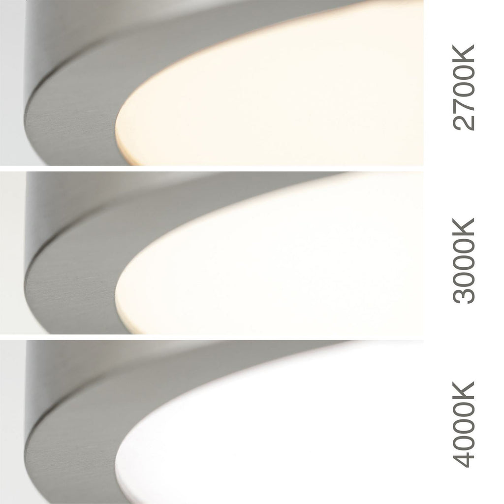 Sidevisning av LED taklampe Disc dimbar CCT matt nikkel Ø28 cm
