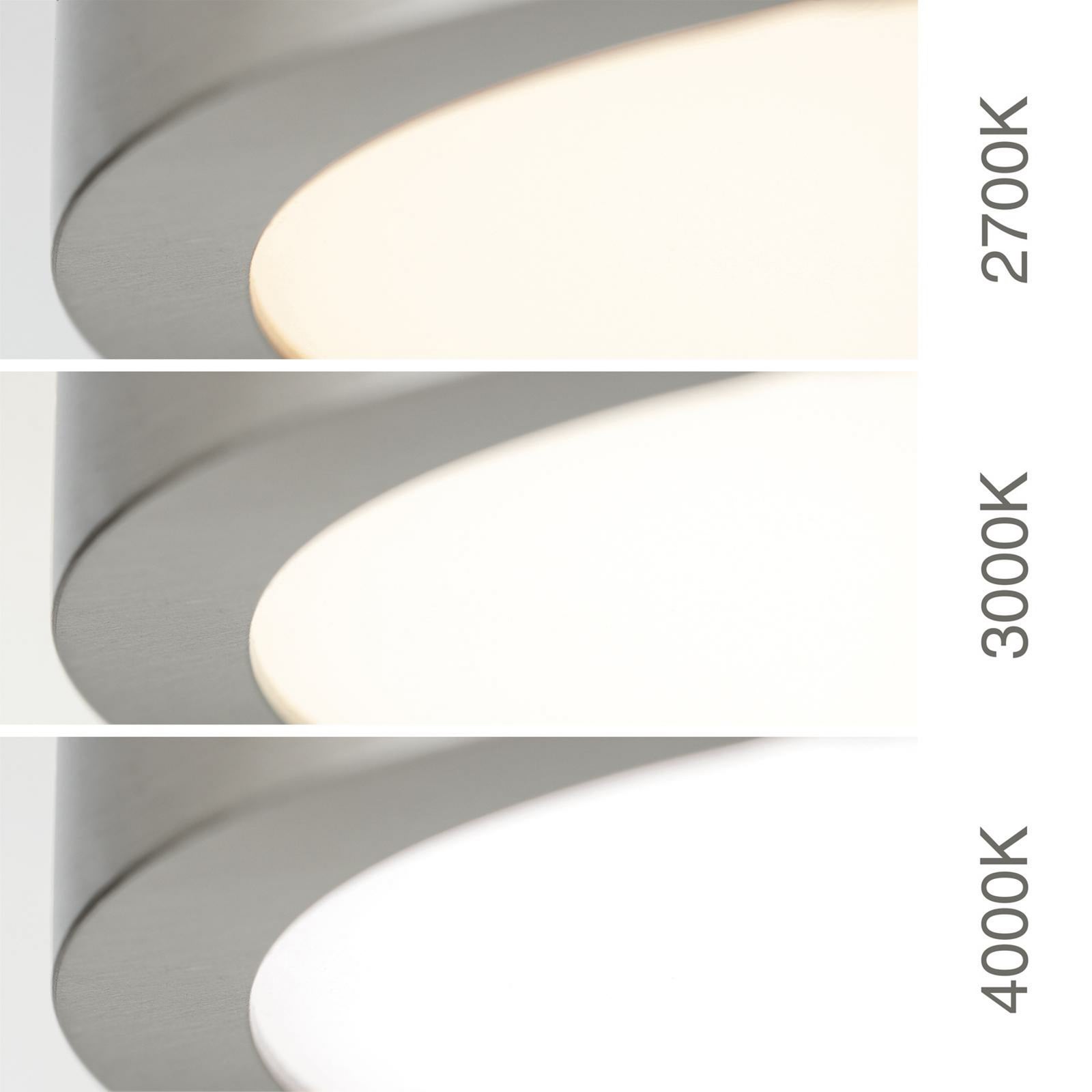 Sidevisning av LED taklampe Disc dimbar CCT matt nikkel Ø28 cm