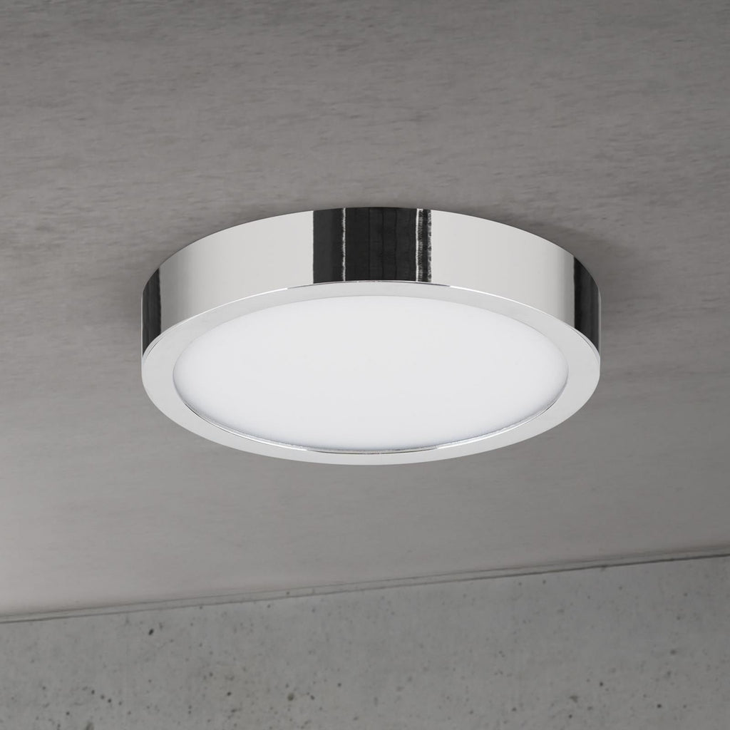 LED taklampe Disc krom Ø14 cm front