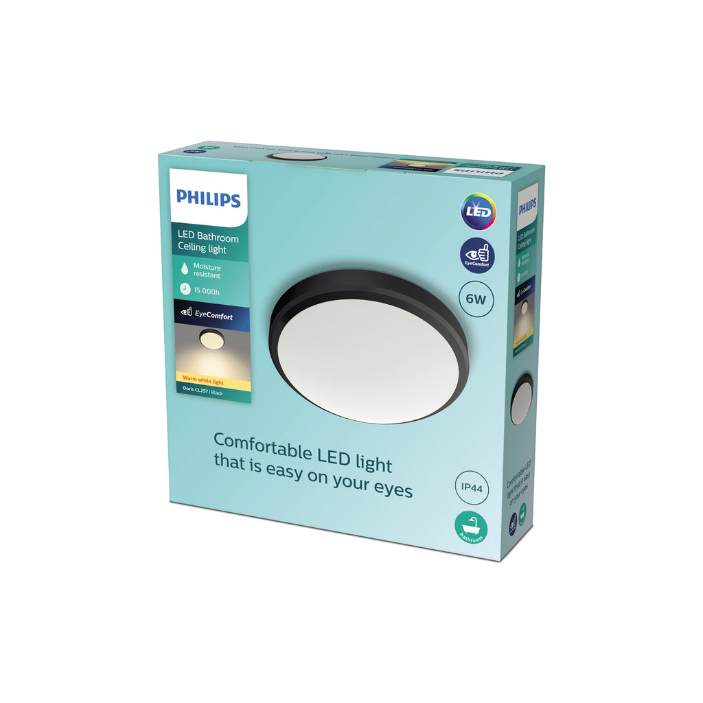 LED taklampe Doris svart IP44 Ø28 cm 2700K 6W montert