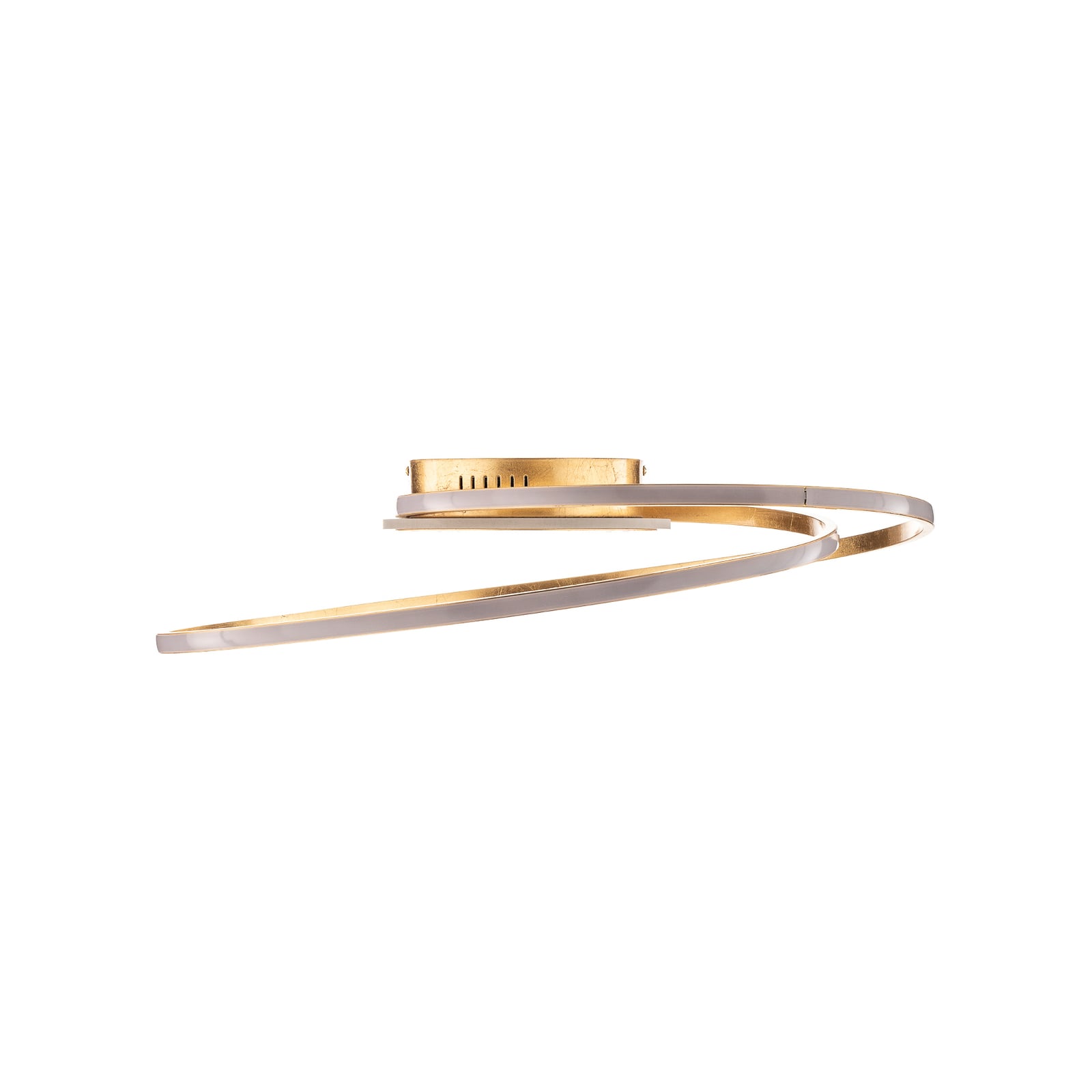 LED-taklampe Dorle dimbar gull Ø60 cm montert i stue
