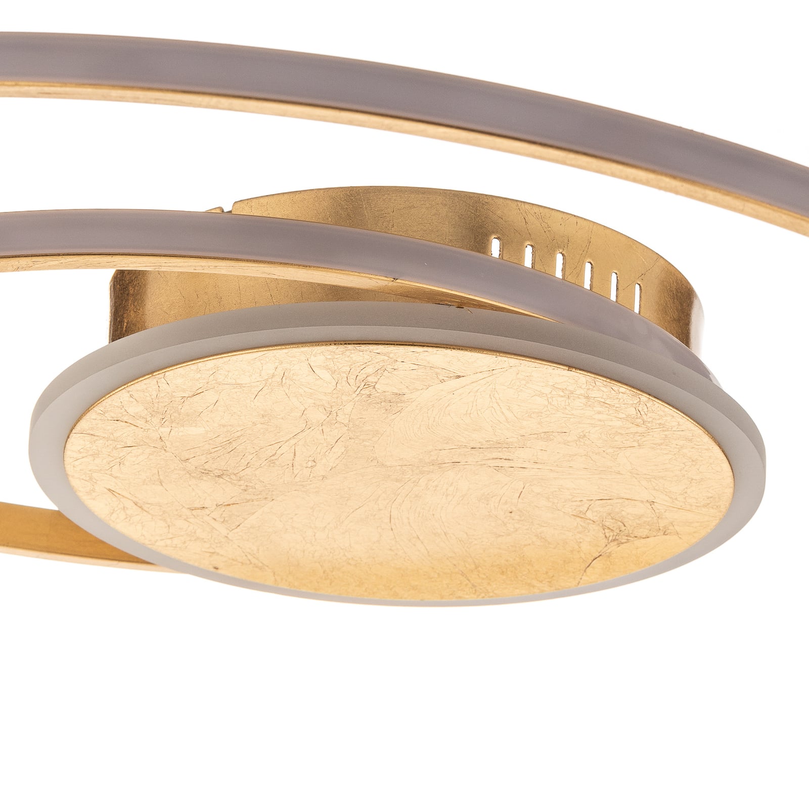 LED-taklampe Dorle dimbar gull Ø60 cm sideprofil