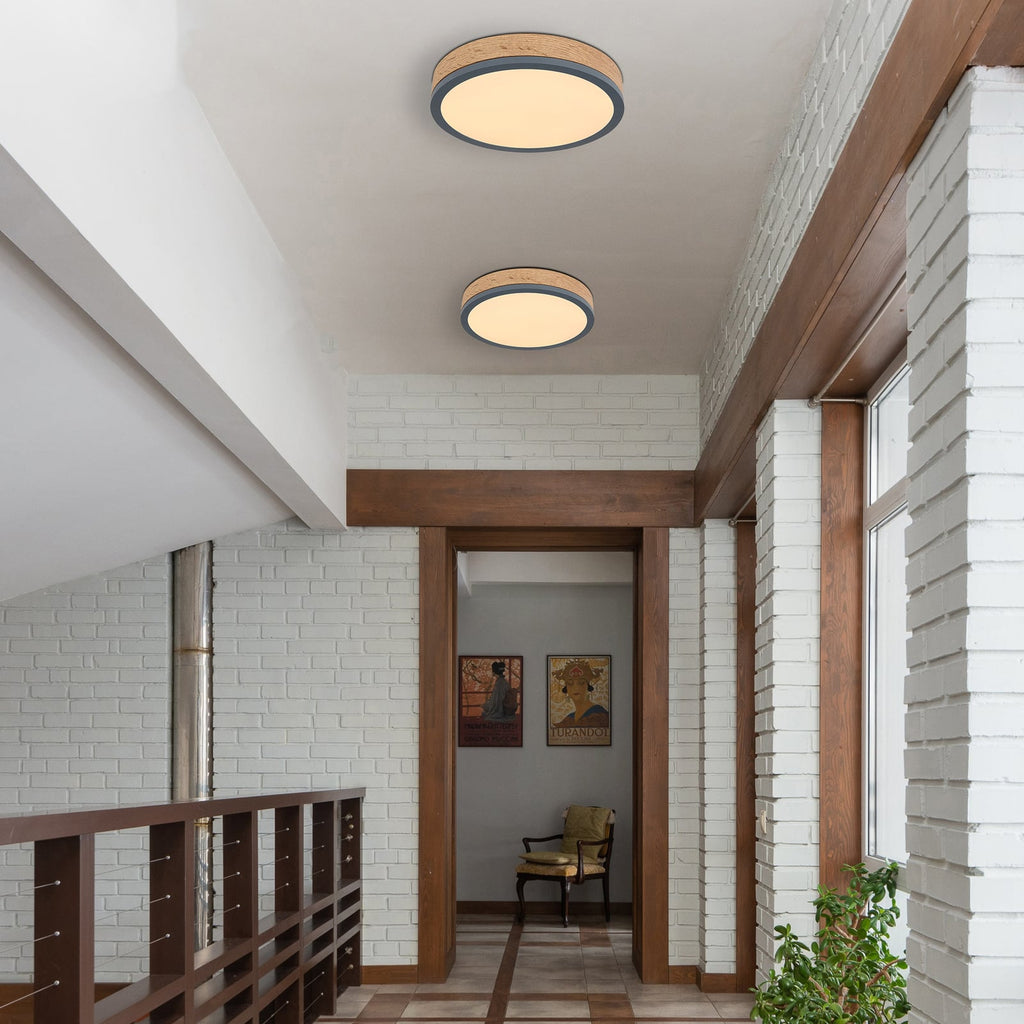 LED taklampe Doro Ø30 cm grafitt/tre 12W varmhvit forfra